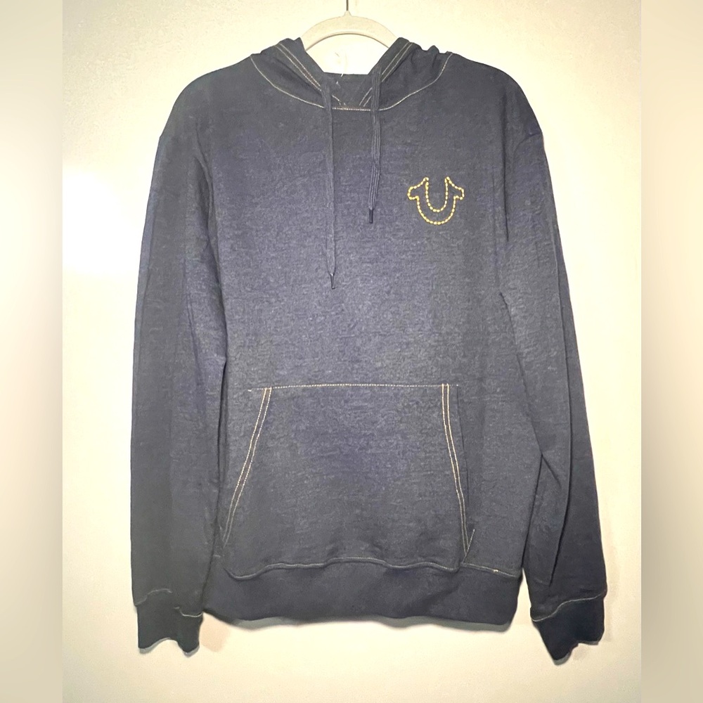 True Religion Mens Embroidered Pullover Hoodie, Navy, Size L, NWOT